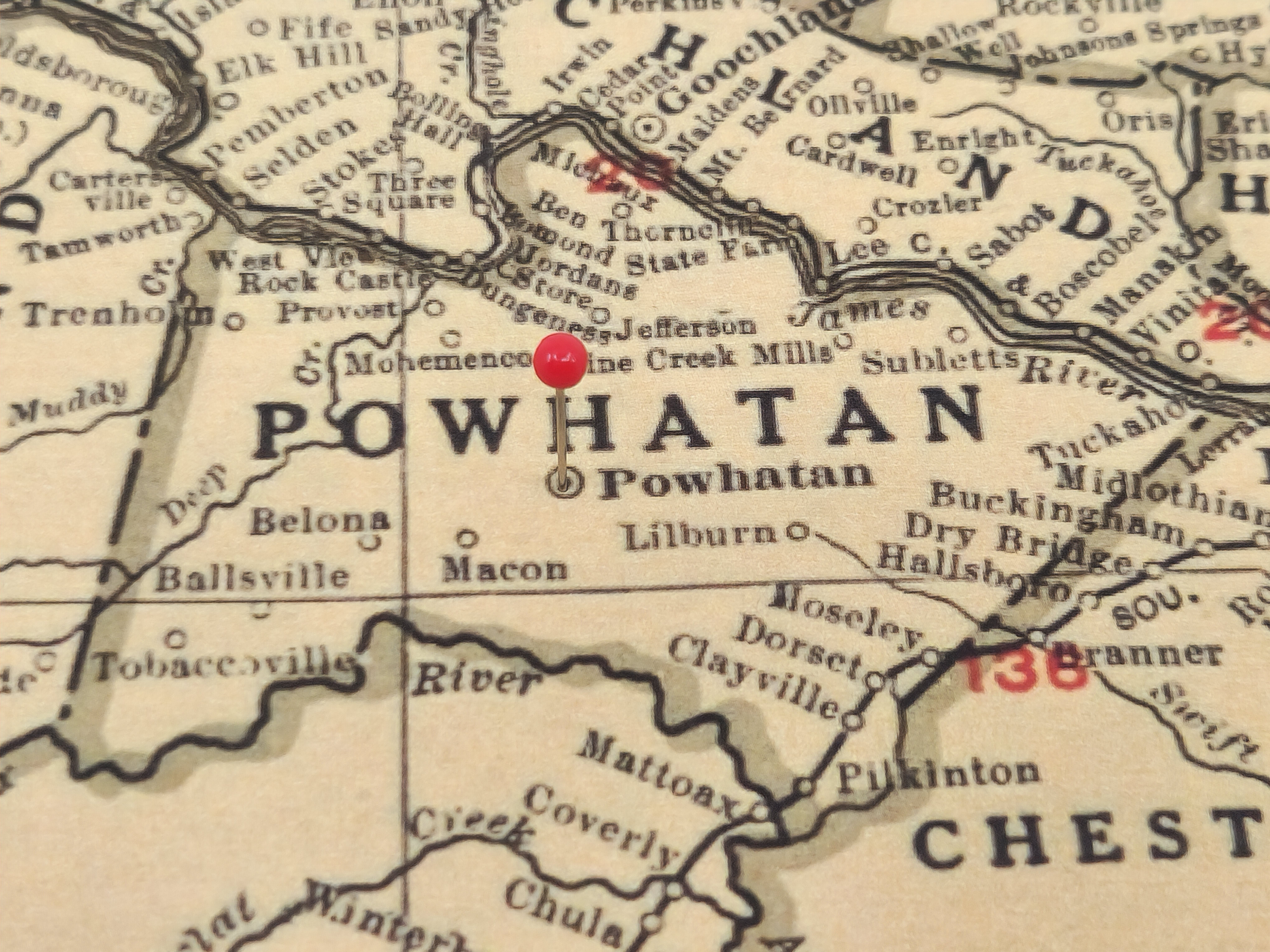 An old map showing Powhatan, VA