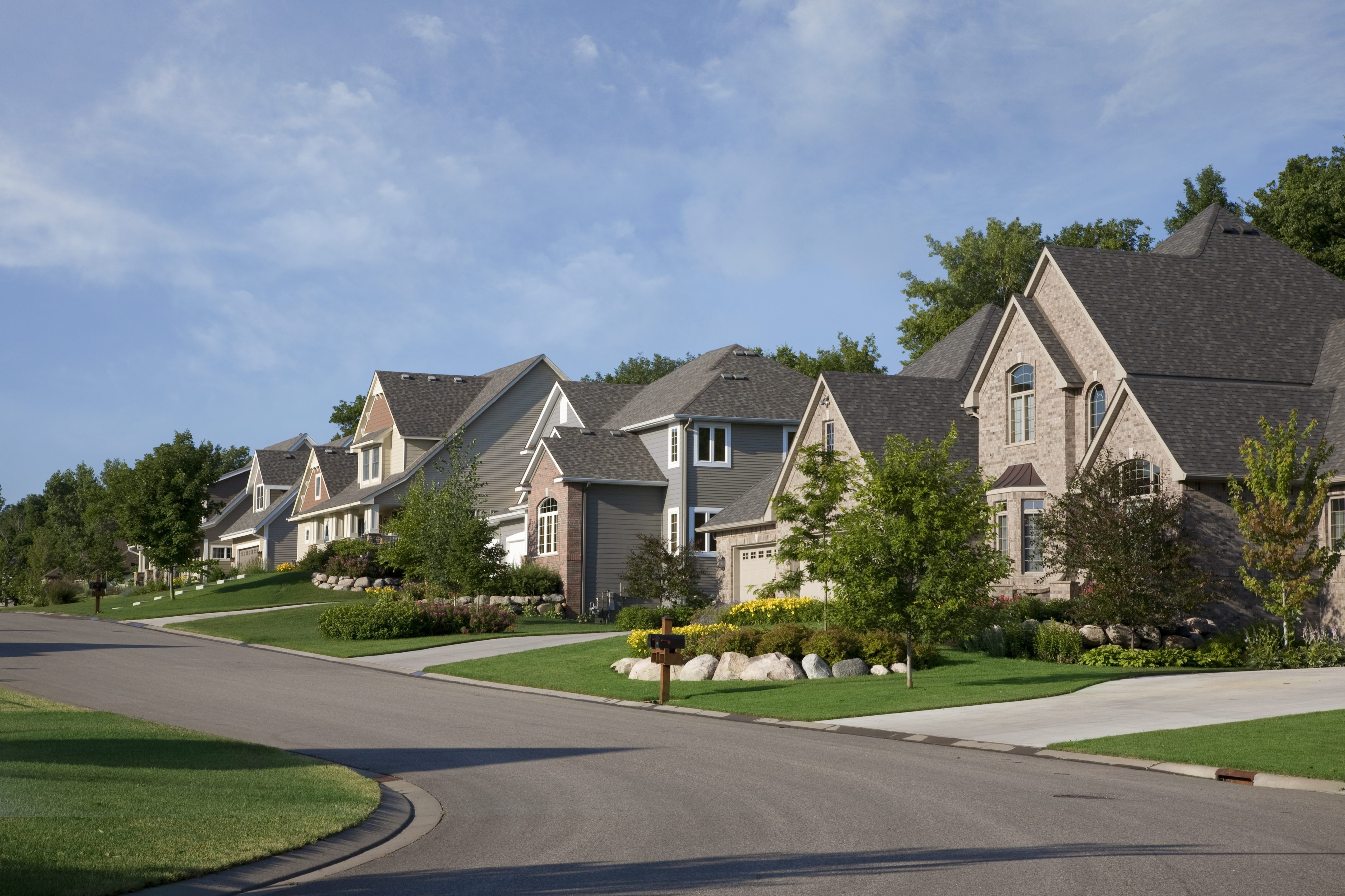 A suburban street, showing houses in a neighborhood in Henrico County.